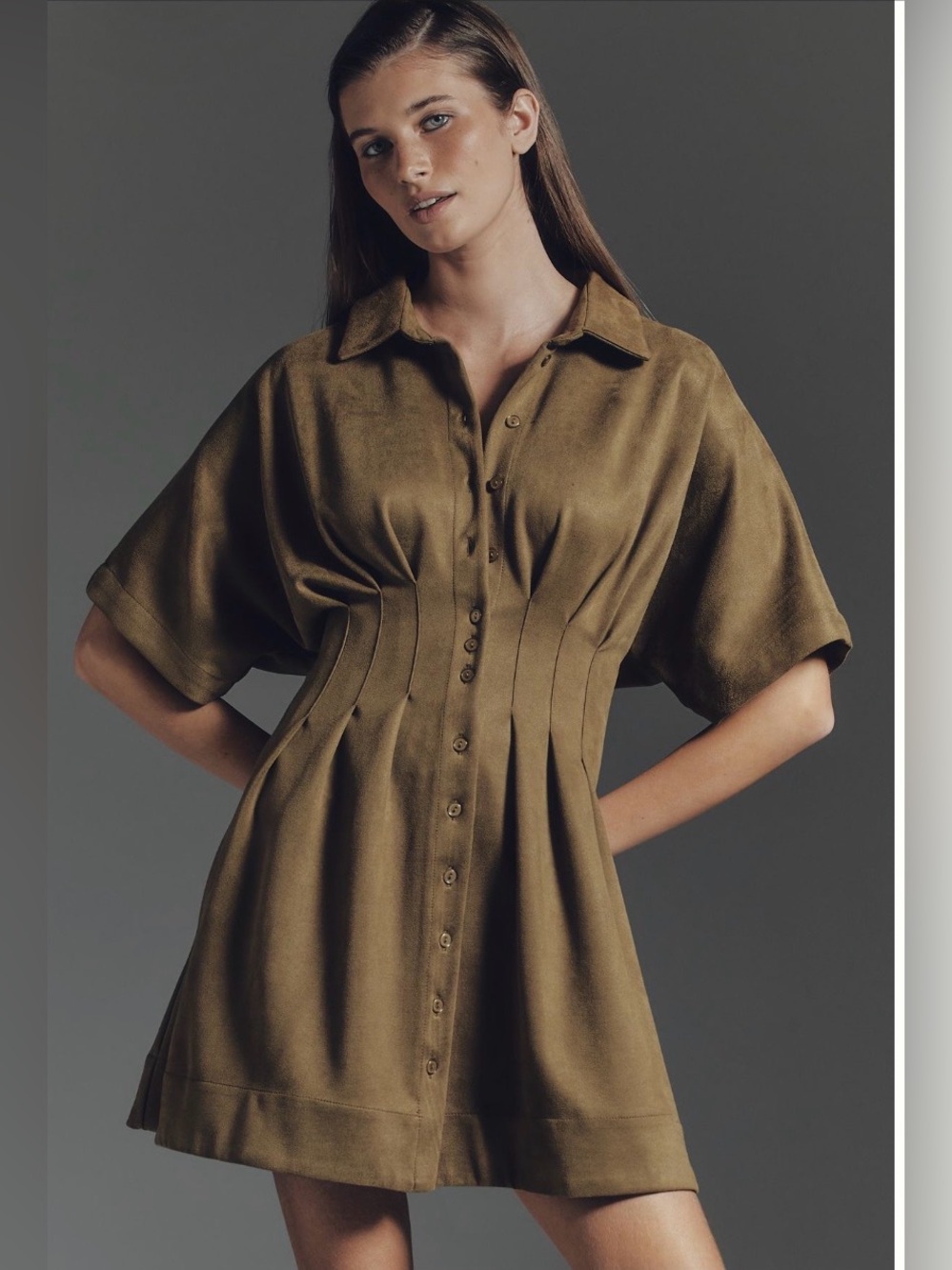 THE TOBIE FAUX-SUEDE SHIRT DRESS BY EXQUISE
